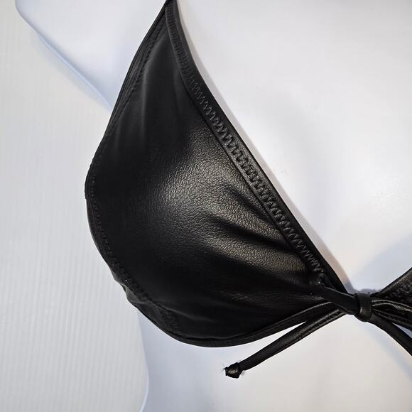 L'Agence Annabelle Faux Leather Bikini Top Black Triangle Tie Closure Small NEW - Picture 8 of 9